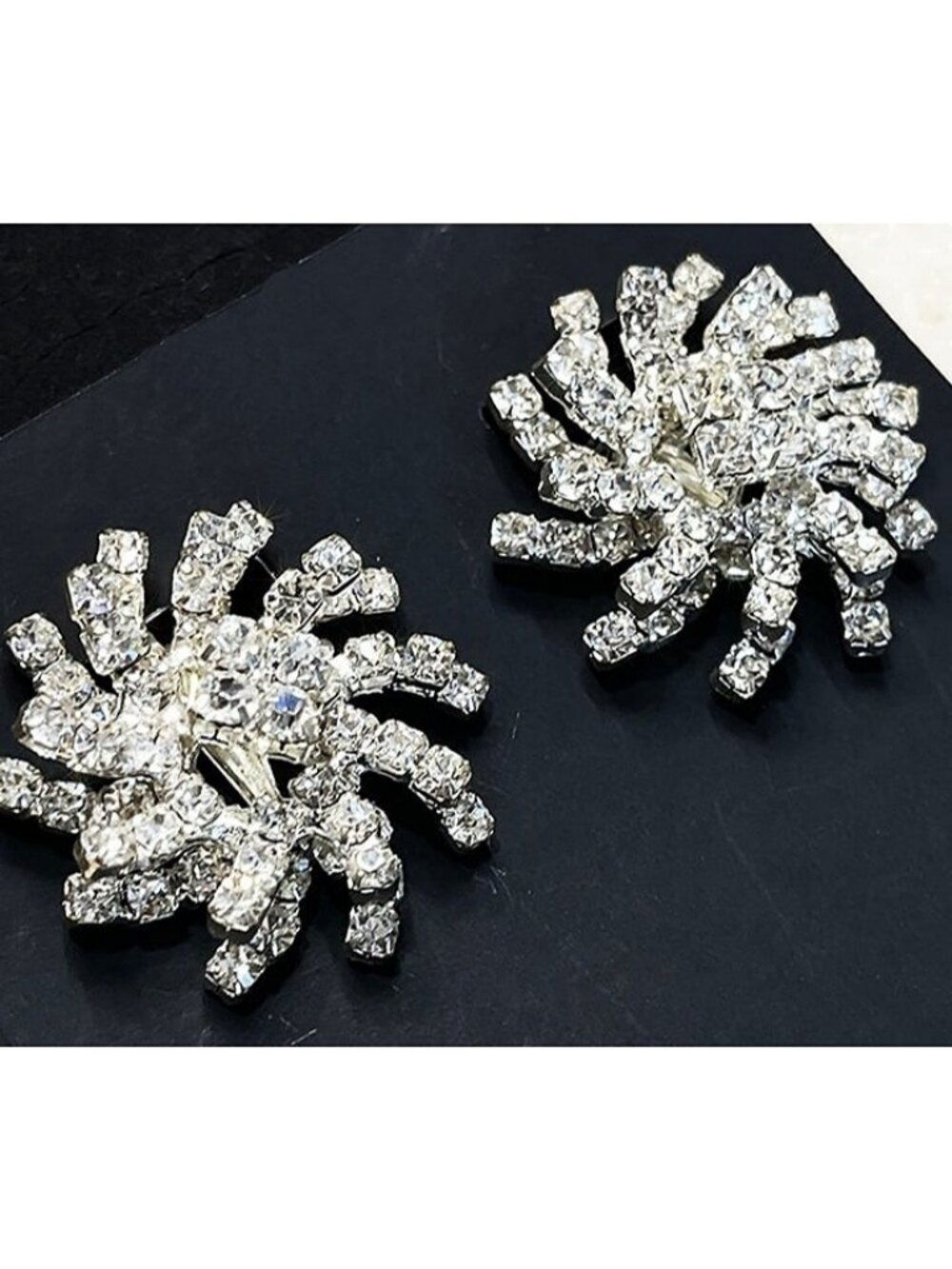 Vintage: Stardust Rhinestone Starburst Clip-On Earrings 1.25"